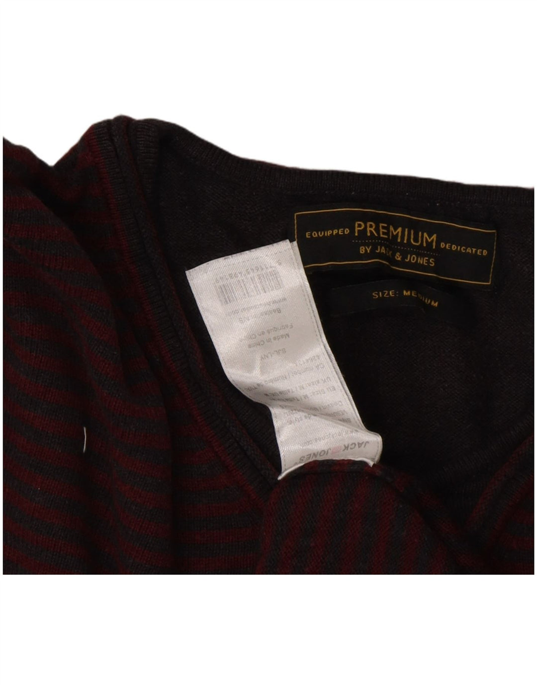 Suéter masculino JACK & JONES com decote em V, viscose listrada média cor de vinho