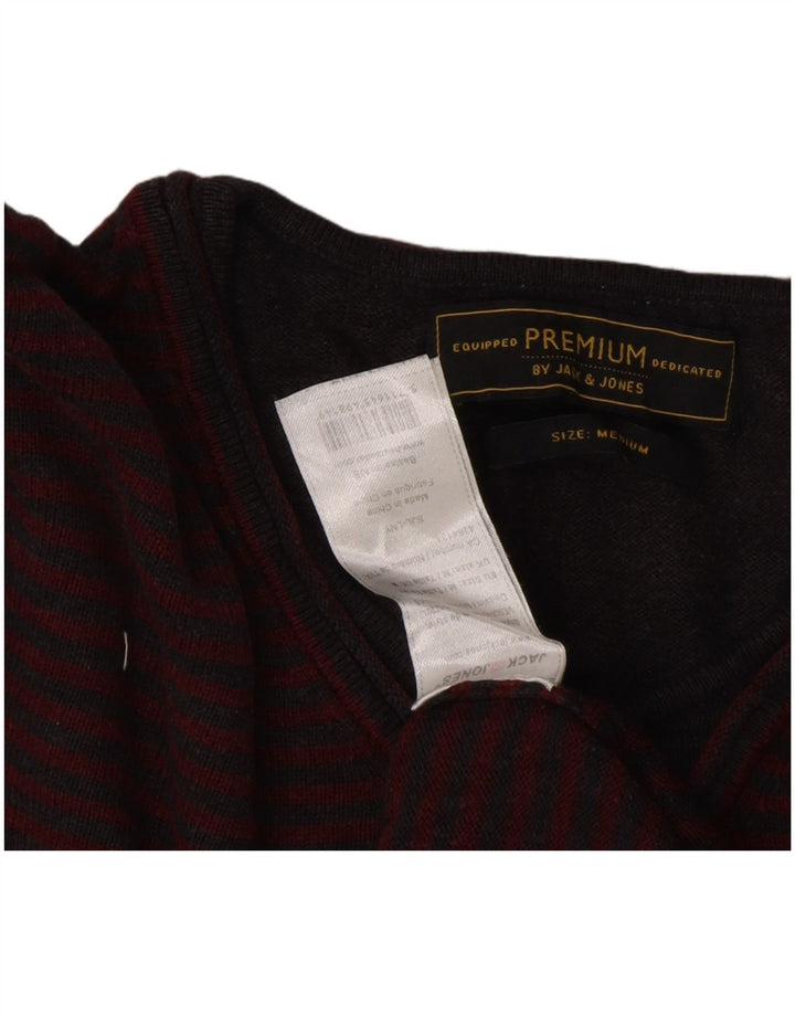 Suéter masculino JACK & JONES com decote em V, viscose listrada média cor de vinho