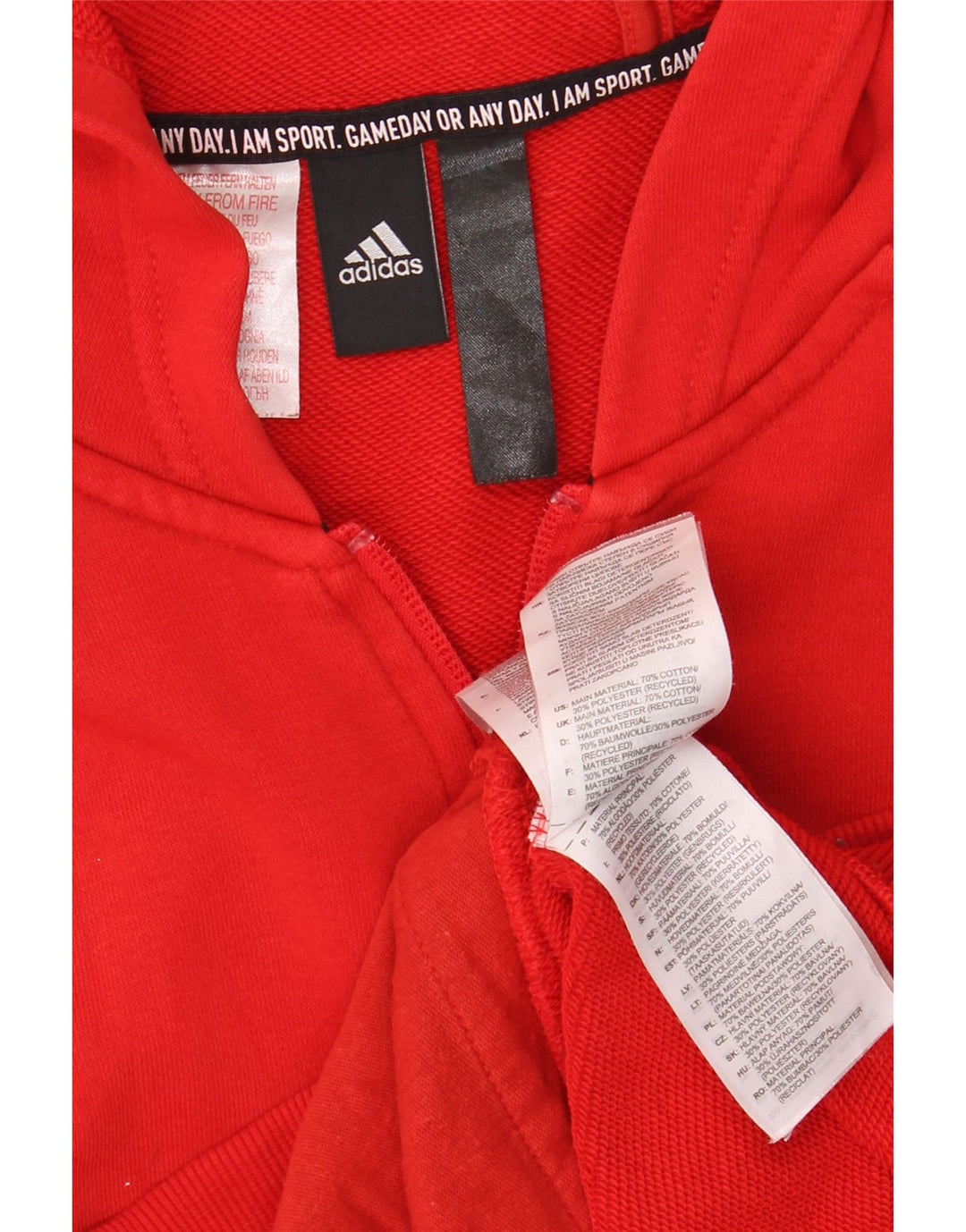 Suéter Adidas masculino com capuz e zíper gráfico médio algodão vermelho