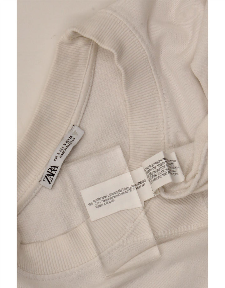 Zara moletom feminino oversized jumper UK 10 pequeno algodão branco