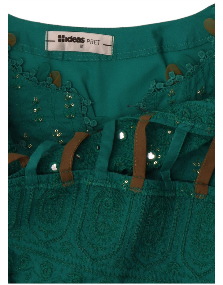 Vestido túnica vintage feminino de manga comprida UK 12 verde médio