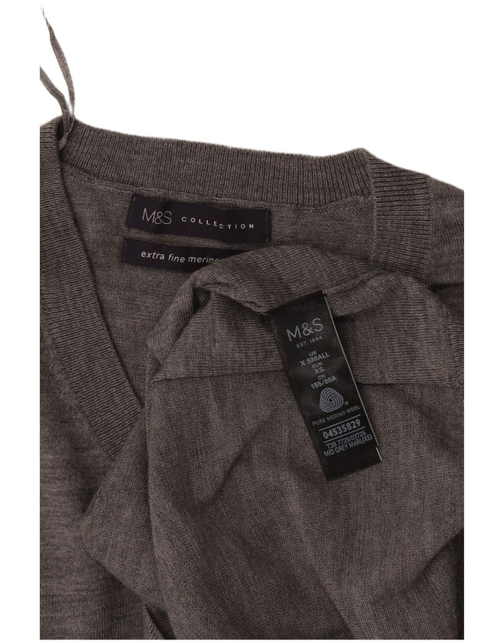 Suéter feminino Marks & Spencer com decote em V grande Reino Unido 6 XS cinza