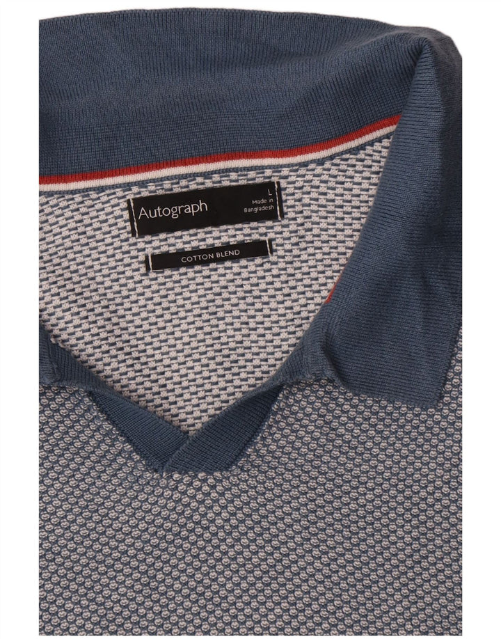 Suéter masculino Marks & Spencer Autograph Polo com gola grande azul