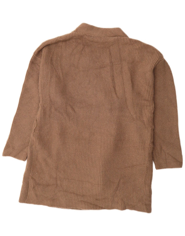 Suéter cardigã aberto com palangre grande ZARA Reino Unido 14 marrom médio