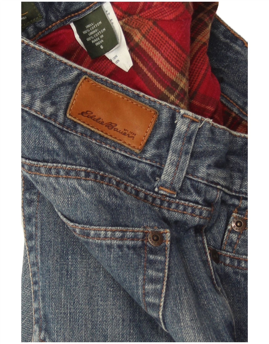 EDDIE BAUER Jeans reto feminino US 6 médio W30 L30 algodão azul