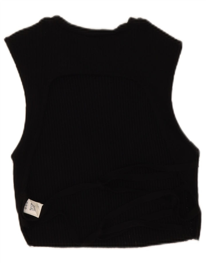 Zara Top curto feminino sem mangas Reino Unido 12 algodão preto médio