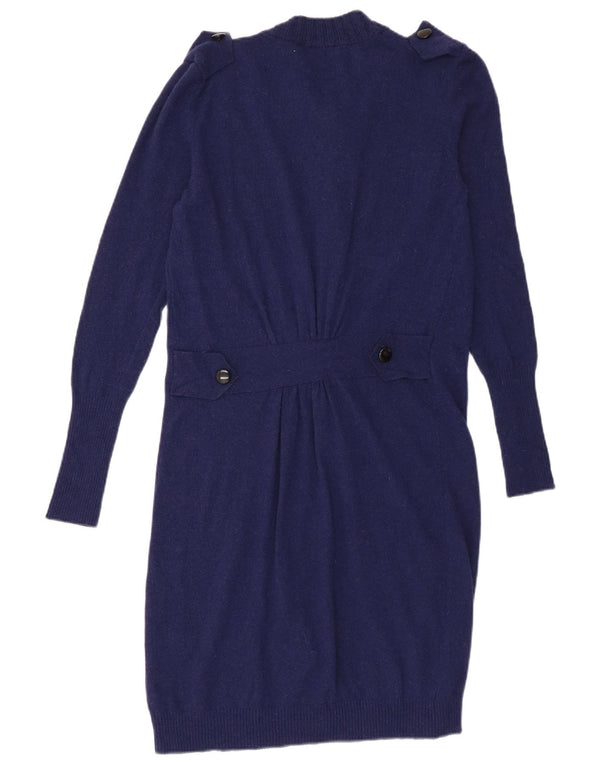 Suéter cardigã feminino vintage com palangre IT 44 lã azul marinho médio