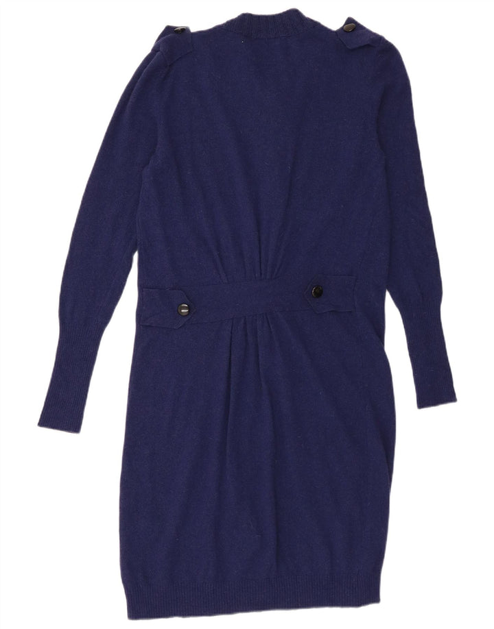 Suéter cardigã feminino vintage com palangre IT 44 lã azul marinho médio