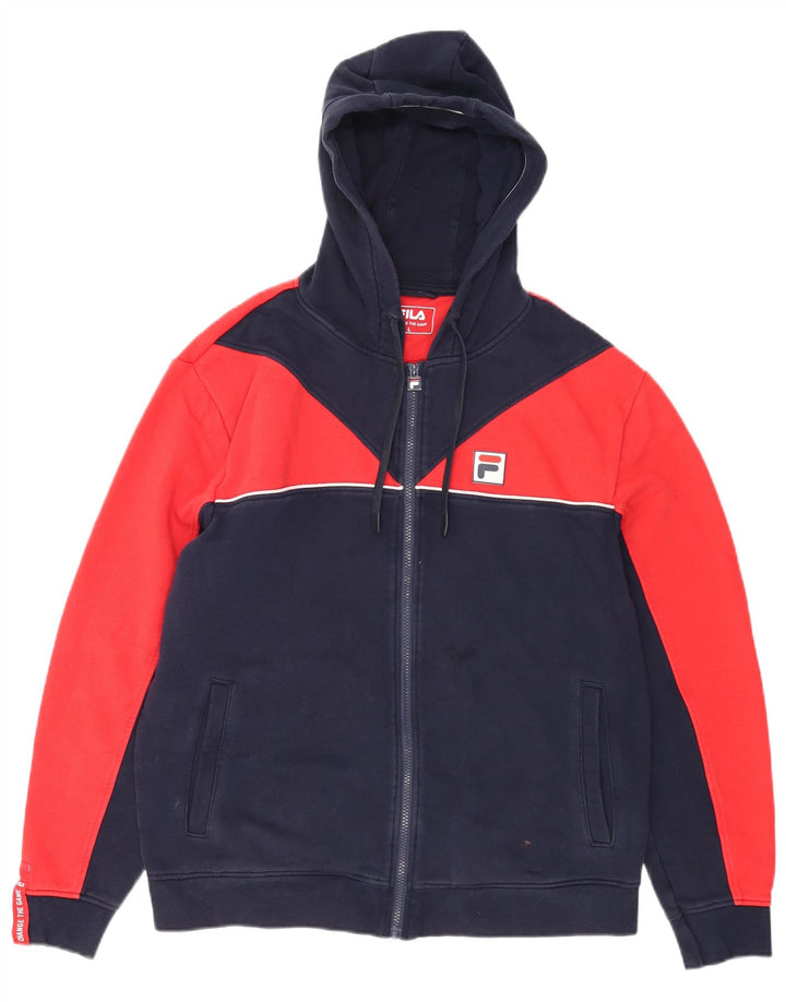Suéter masculino Fila com capuz e zíper grande bloco colorido azul marinho
