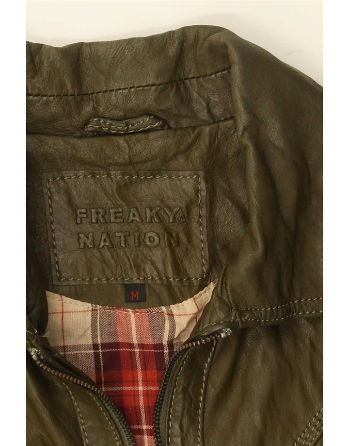 Jaqueta de couro feminina Freaky Nation UK 12 verde médio