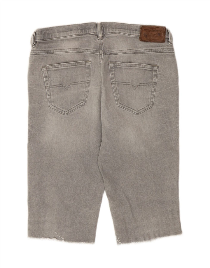 Shorts jeans feminino Diesel Belthy Distressed W27 pequeno algodão cinza