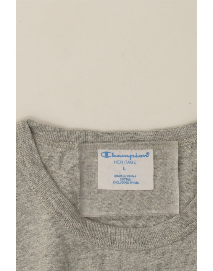 CAMPEÃO Camiseta masculina Heritage Top grande algodão manchado cinza