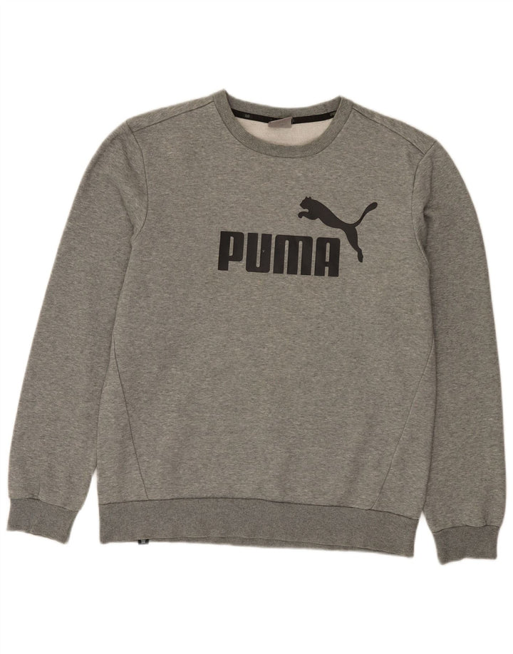 Puma moletom masculino gráfico jumper médio cinza algodão manchado