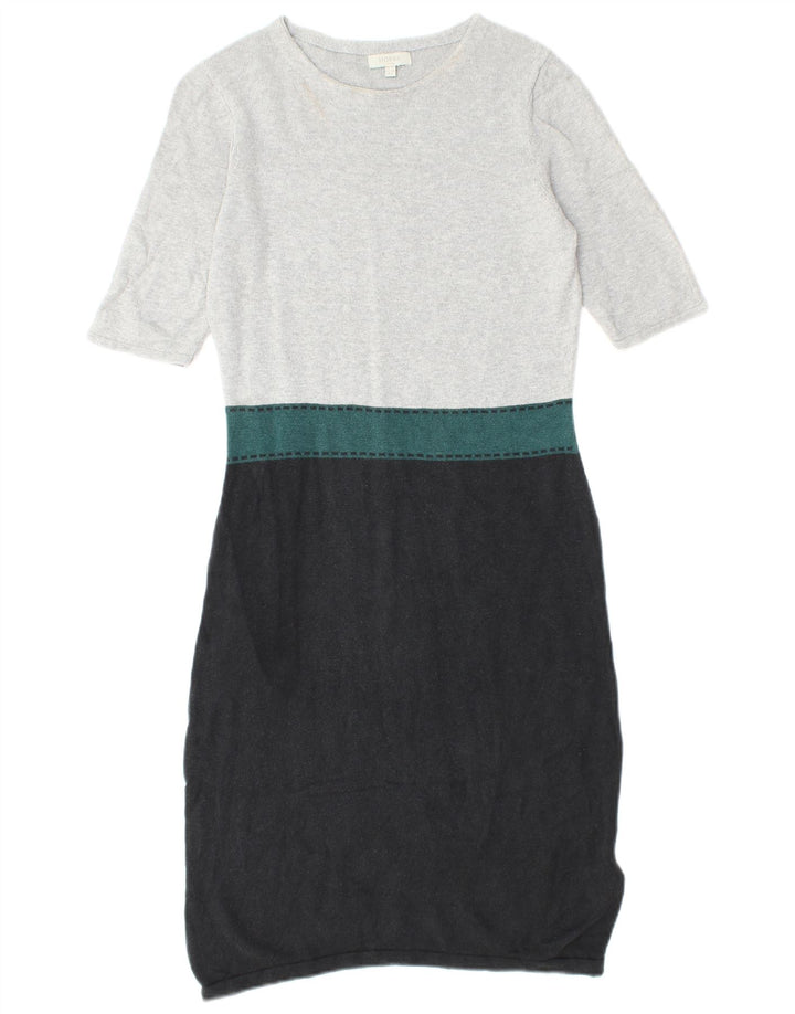 Vestido jumper feminino de manga curta HOBBS UK 10 pequeno cinza colorblock seda