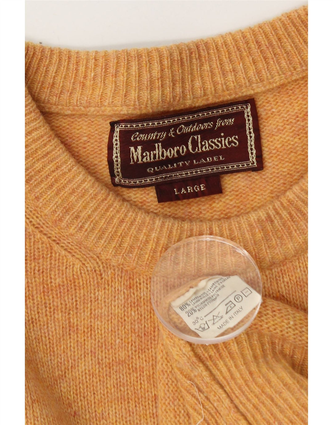 Suéter masculino Marlboro Classics com gola redonda, grande lã laranja