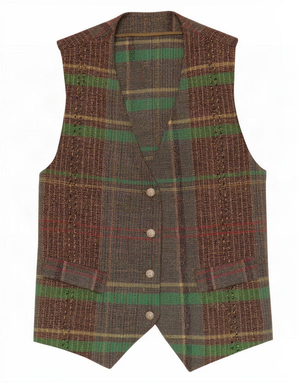 Colete feminino vintage UK 12 xadrez verde médio