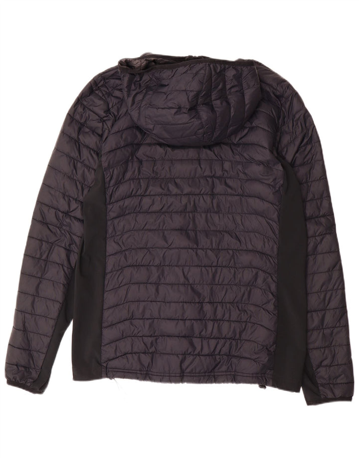 Columbia Jaqueta masculina acolchoada com capuz médio azul marinho Colourblock Nylon