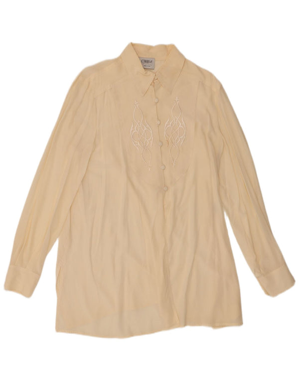 Blusa camisa feminina vintage EU 44 XL seda bege