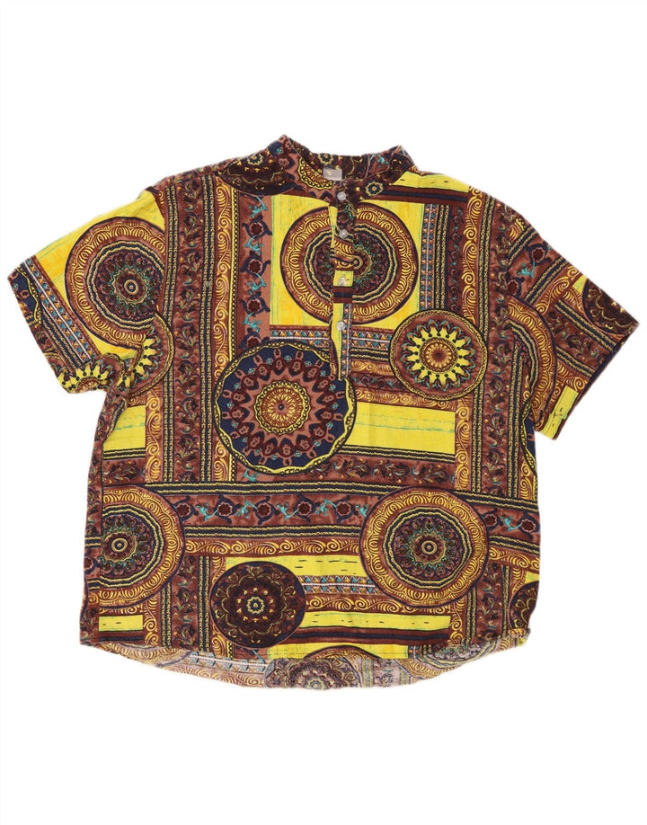 Pulôver masculino vintage de manga curta Camisa algodão geométrico amarelo médio