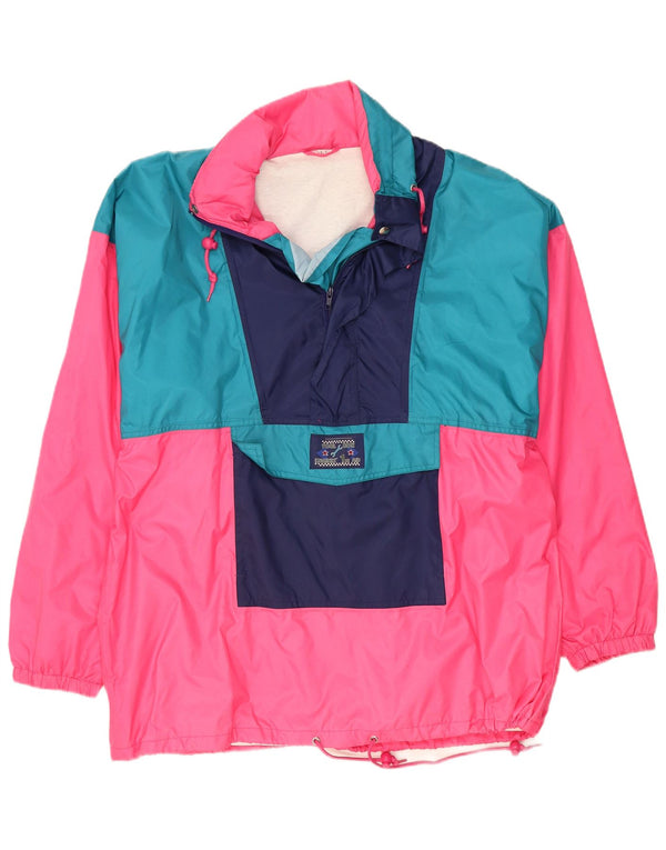 Jaqueta vintage masculina Anorak UK 40 grande poliamida colorblock rosa