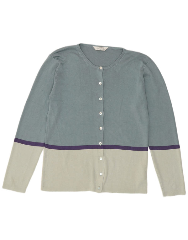 Suéter cardigã feminino Marks & Spencer UK 16 grande seda colorblock azul