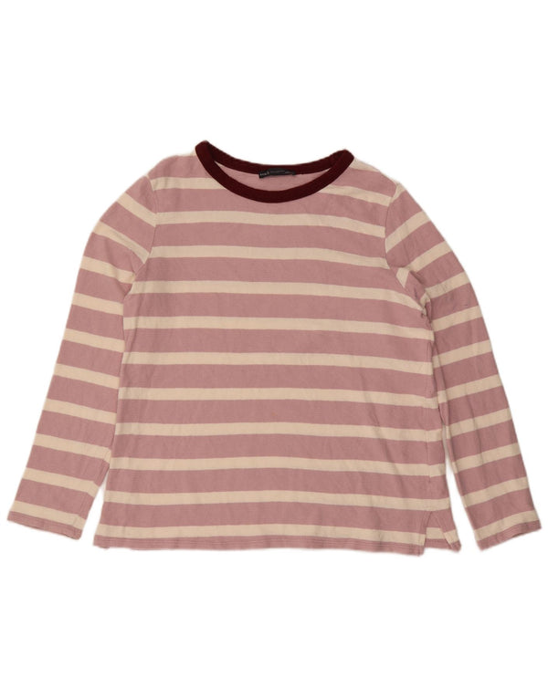 Top feminino Marks & Spencer manga comprida Reino Unido 14 algodão listrado rosa grande