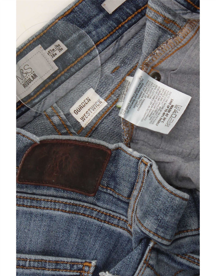 Jeans recortados regulares masculinos Marks & Spencer W38 L25 algodão azul
