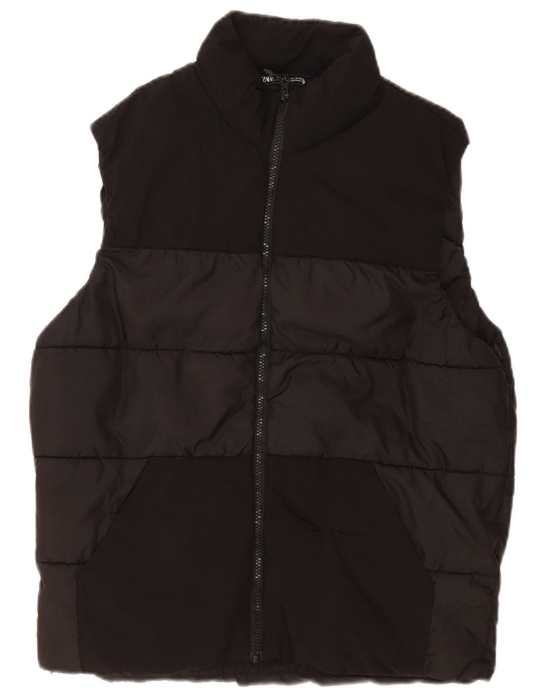 Zara Colete acolchoado masculino UK 36 pequeno poliéster preto
