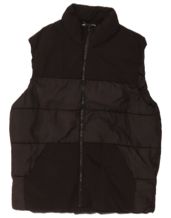 Zara Colete acolchoado masculino UK 36 pequeno poliéster preto