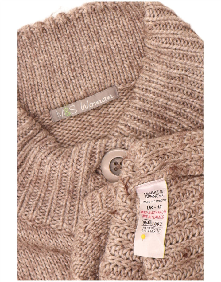 Suéter cardigã feminino Marks & Spencer Reino Unido 12 acrílico manchado cinza médio
