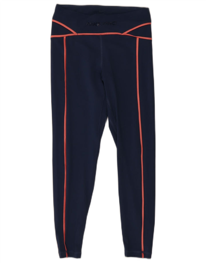 Leggings femininas Nike Dri Fit Graphic UK 8 pequenas azul marinho poliéster