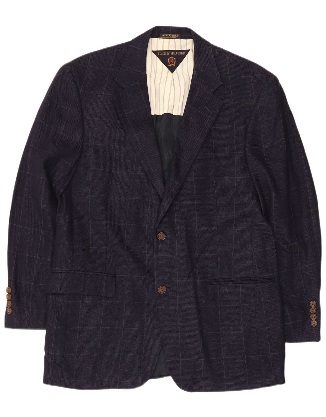Jaqueta Blazer Masculina Tommy Hilfiger com 2 Botões Reino Unido 39 Médio Azul Marinho Xadrez