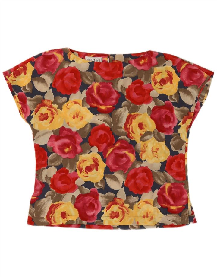 Blusa feminina vintage IT 46 grande poliéster floral multicolorido