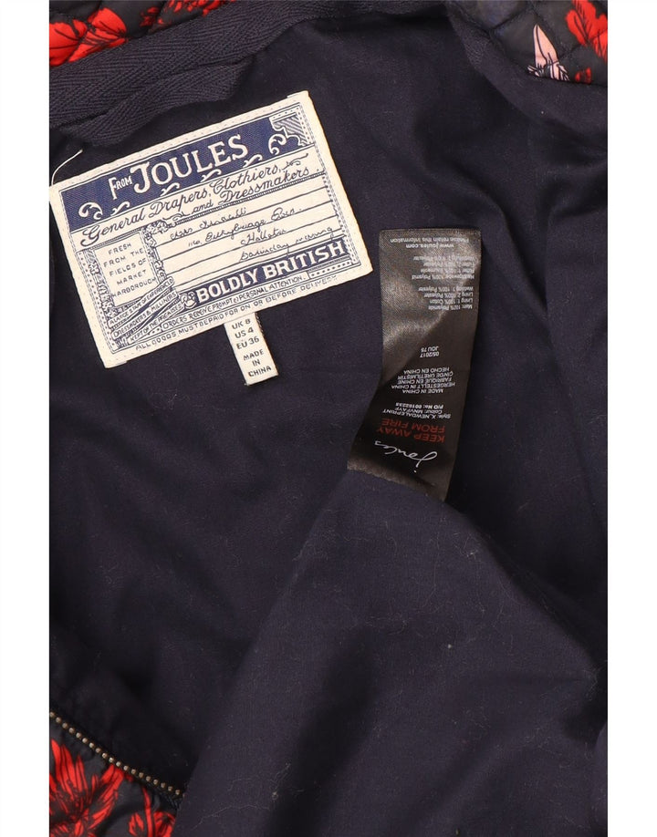 Jaqueta acolchoada feminina Joules UK 8 pequena poliamida floral azul marinho