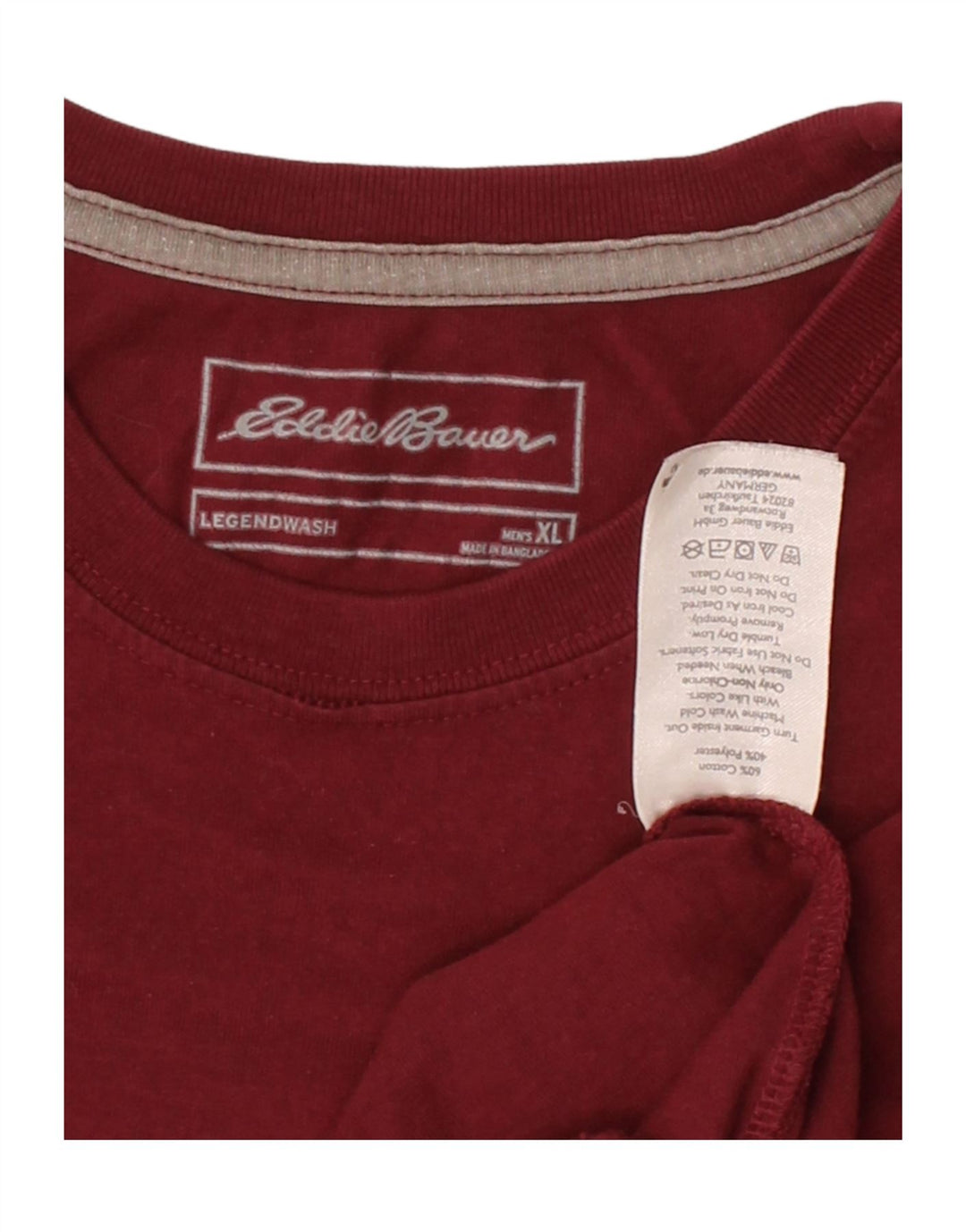 EDDIE BAUER Mens T-Shirt Top XL Burgundy Cotton Vintage Eddie Bauer and Second-Hand Eddie Bauer from Messina Hembry 