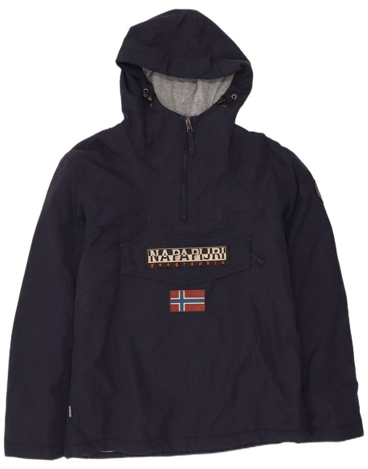 Jaqueta masculina Napapijri com capuz gráfico Anorak Reino Unido 40 grande azul marinho poliéster