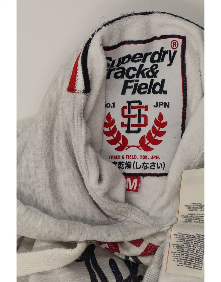 Suéter com capuz gráfico feminino Superdry UK 12 algodão manchado cinza médio