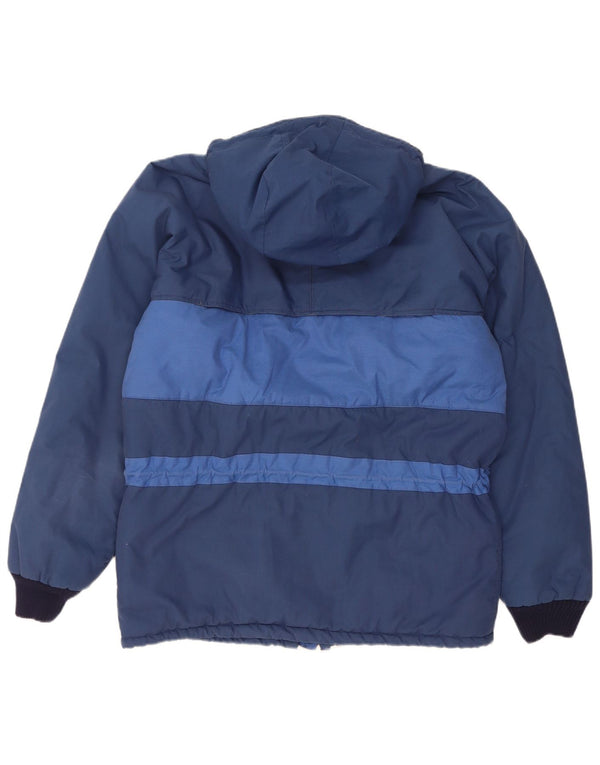 Jaqueta acolchoada com capuz masculina vintage UK 40 grande bloco colorido azul marinho
