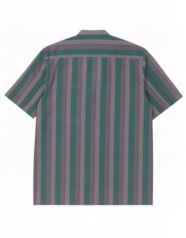 Camisa masculina vintage de manga curta listrada verde média