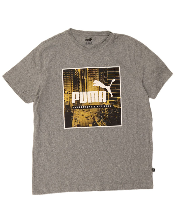 Camiseta masculina Puma Graphic Top XL cinza manchado de algodão