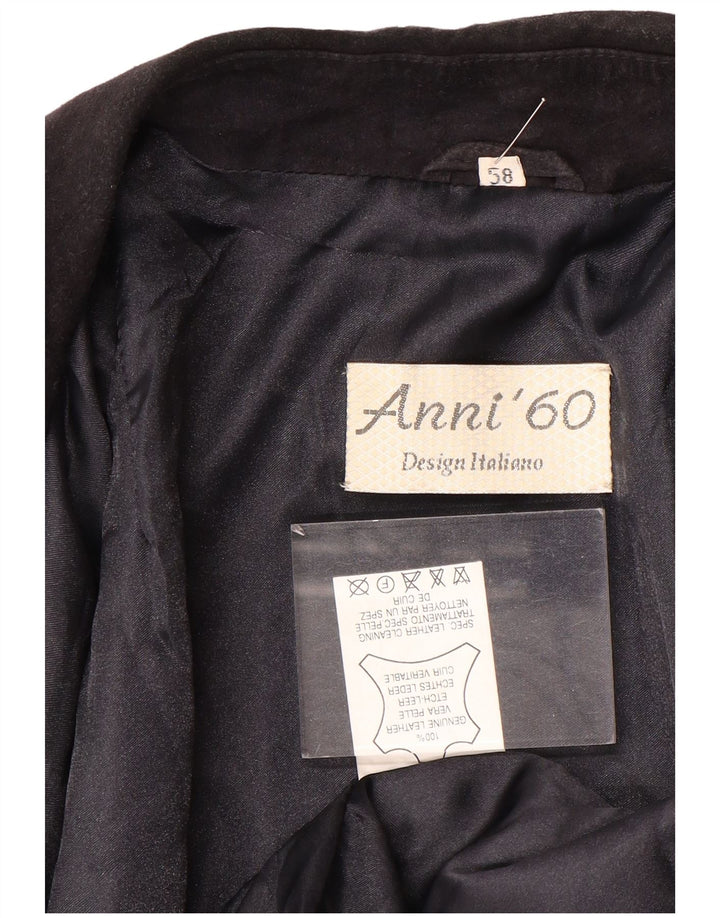 Jaqueta bomber masculina vintage de camurça IT 58 4XL couro azul marinho