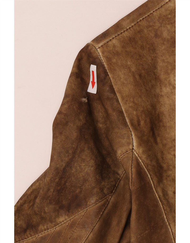 Jaqueta de couro vintage feminina UK 10 couro bege pequeno