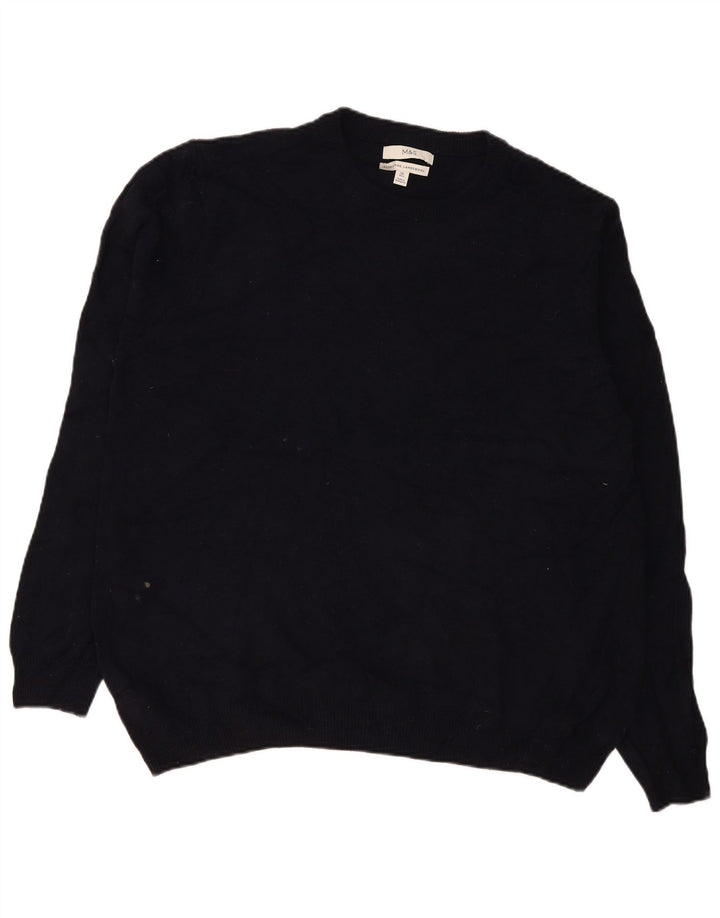 Suéter masculino Marks & Spencer com gola redonda 2XL lã de cordeiro azul marinho