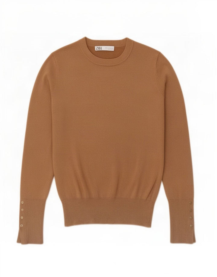 Suéter feminino Zara Regular Fit Jumper Reino Unido 8 Pequeno Marrom