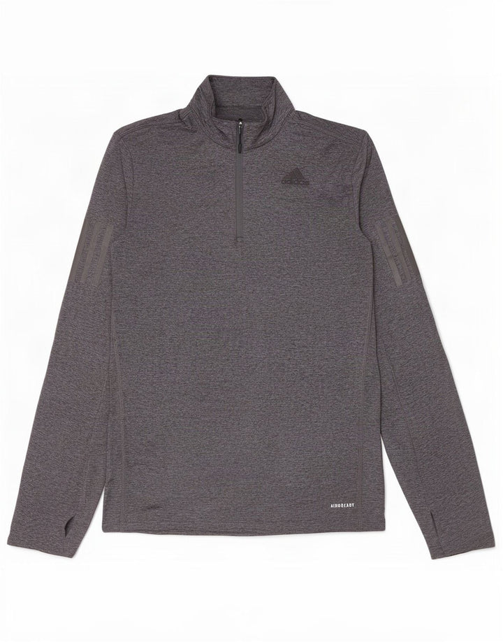 Adidas masculino Aeroready Zip Neck Top manga comprida pequeno cinza manchado poliéster