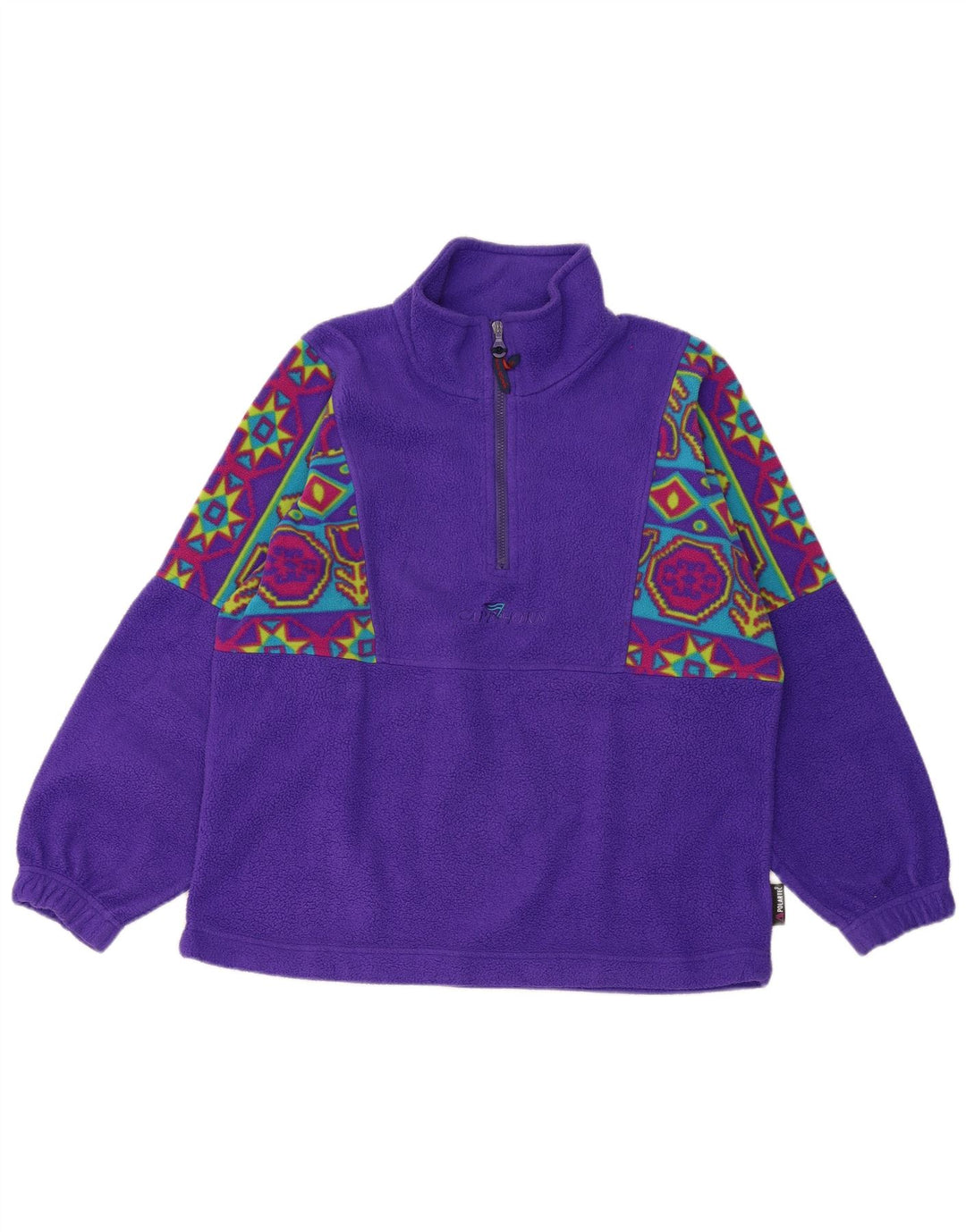 Jumper de lã masculino Cape Horn com zíper e pescoço médio roxo geométrico