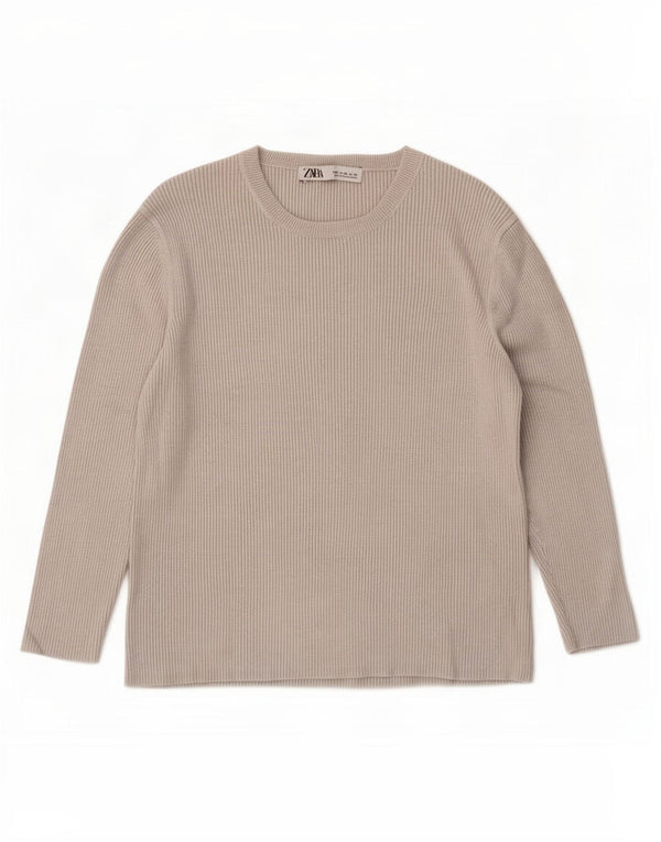 Top feminino Zara manga comprida UK 18 XL cinza viscose