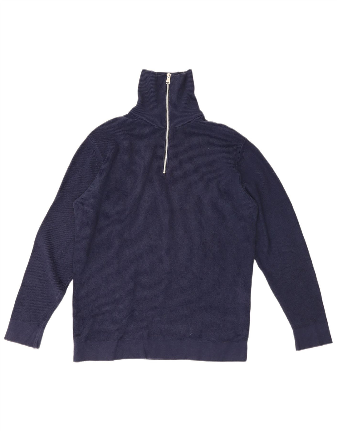 Suéter masculino Zara com zíper e gola alta de algodão azul marinho médio