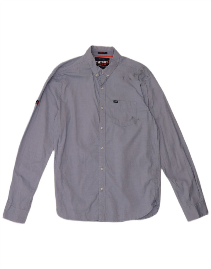 Camisa masculina Superdry Regular Fit grande algodão listrado azul