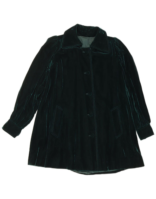 Sobretudo de veludo feminino vintage UK 14 verde médio
